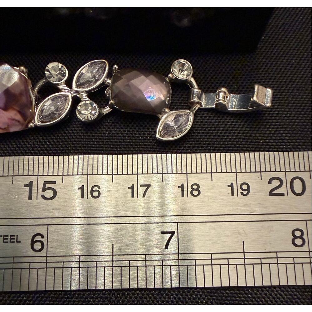 Vintage Napier Silver-Tone Purple Gemstone Rhinestone Flex Link Bracelet 7" x.5w - Picture 3 of 7